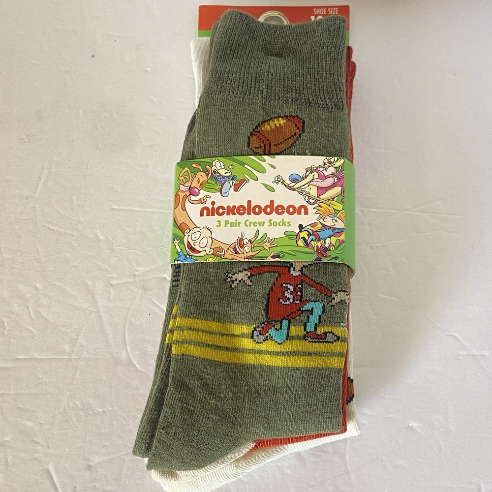 Nickelodeon Men's Crew Socks 3-Pk Cartoon Characters Hey Arnold Brand New